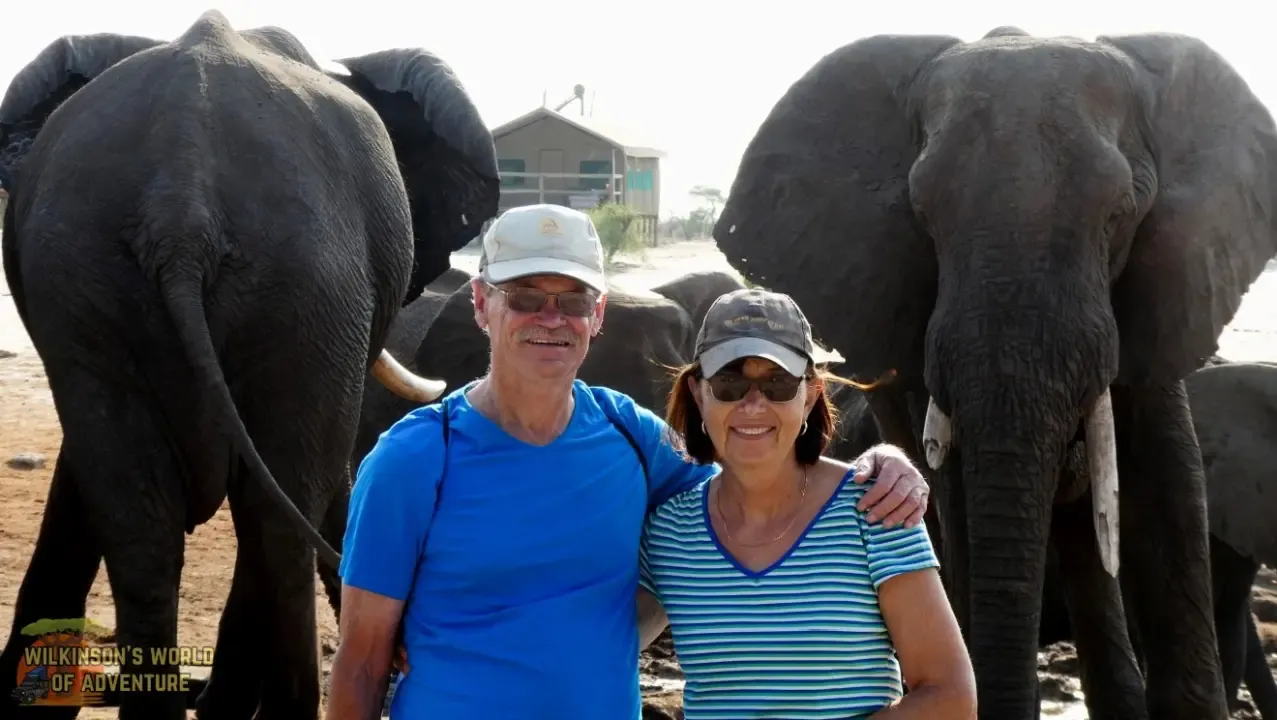 Rob & Jane with an elephant backdrop